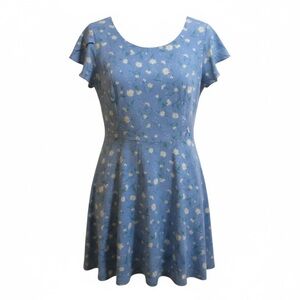 Copper Key Blue Dress with White and Yellow Floral Design Women’s Size M